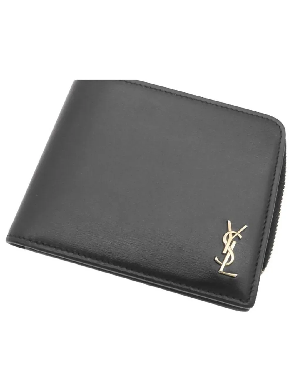 Saint Laurent Tiny Monogram Compact Wallet Black Leather Cassandra Bifold